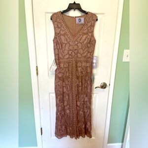 JS Collections Brown Sheath Midi Dress V-Neck Sleeveless